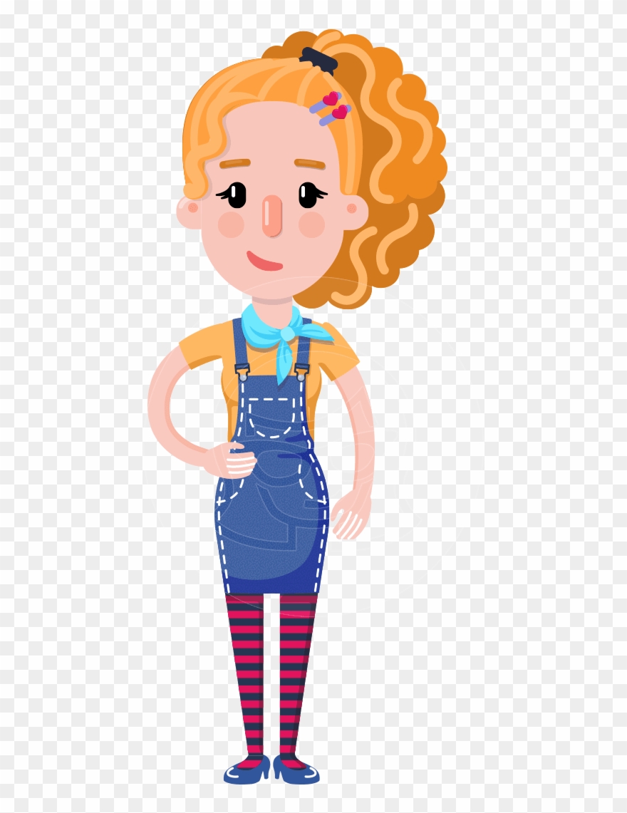 Cute Blonde Girl In Flat Style Cartoon Character - Cartoon Clipart