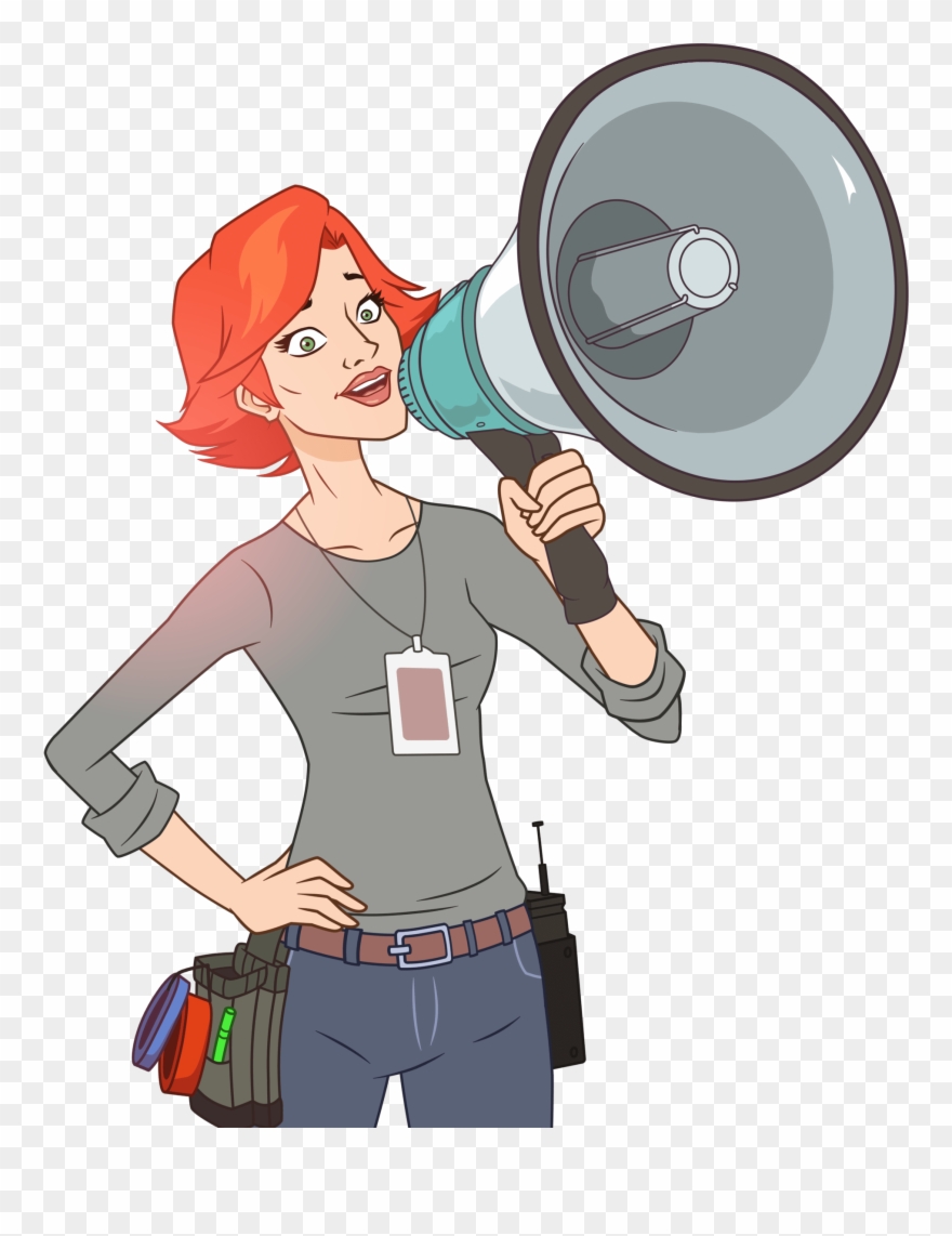 Woman Working On Set Talking Into A Megaphone - Cartoon Clipart
