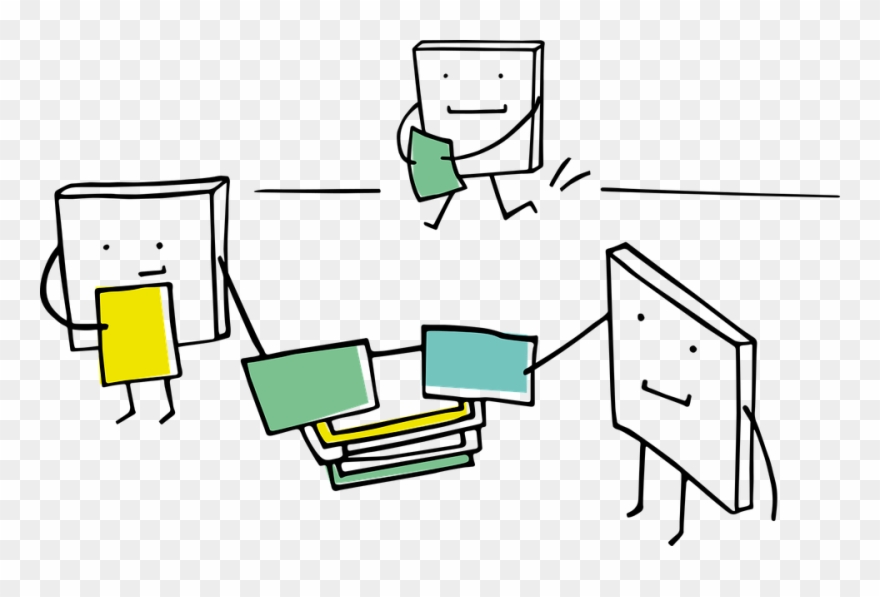 Animated Pixel Cells Sharing Files From A Pile In The - Cartoon Clipart