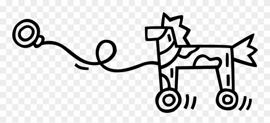 Vector Illustration Of Newborn Infant Baby Pull Toy - Line Art Clipart