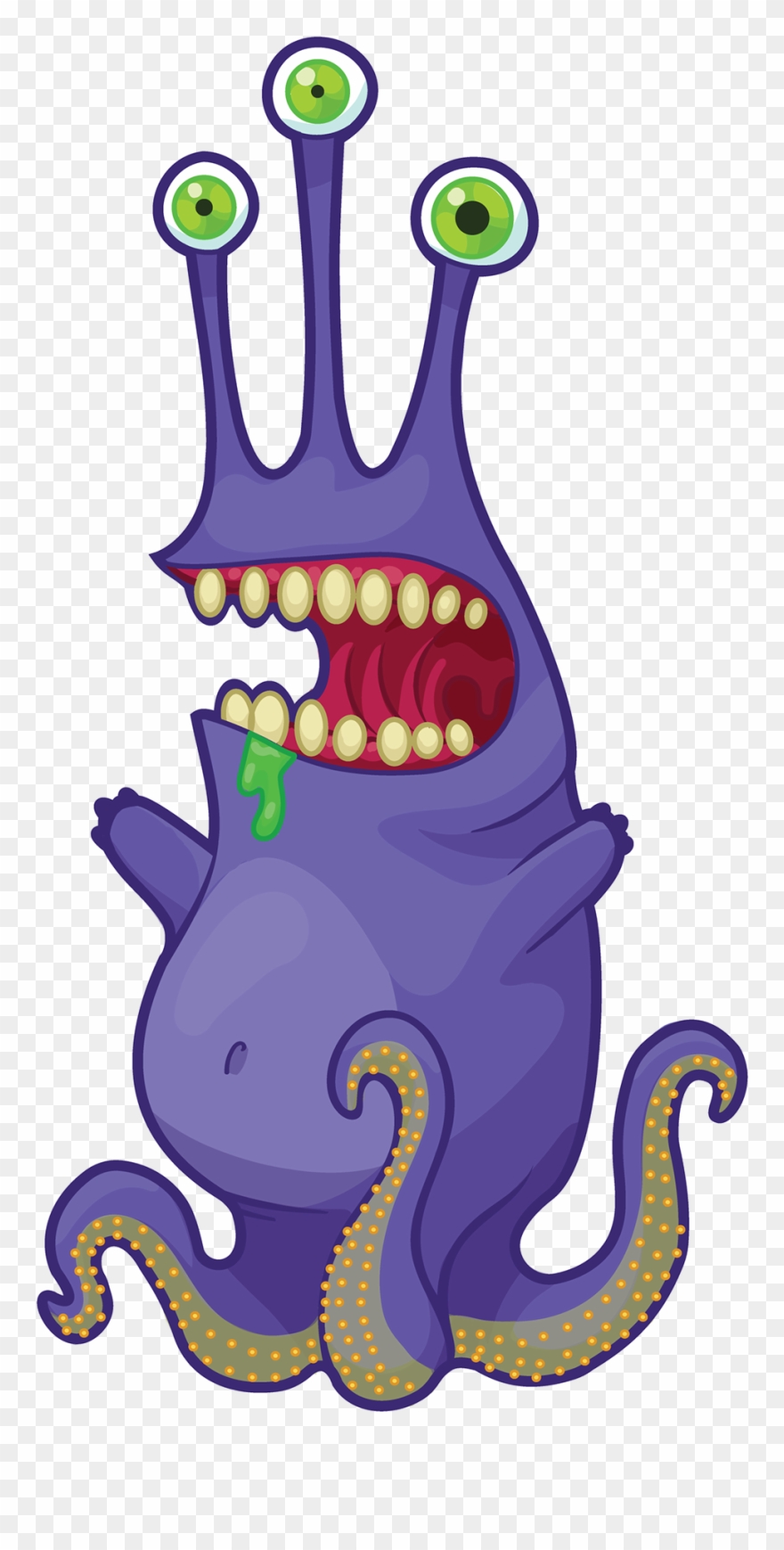 Three Eyed Tentacle Monster - Cartoon Clipart