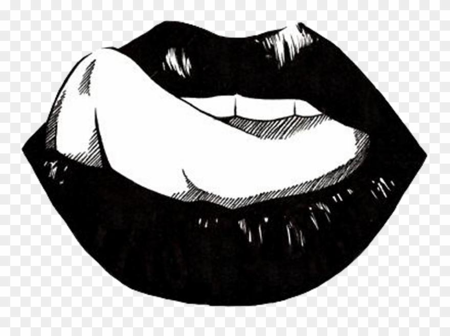 #lips #blackandwhite #aesthetic #tongue #cute #sexy - Outlines Lips Clipart