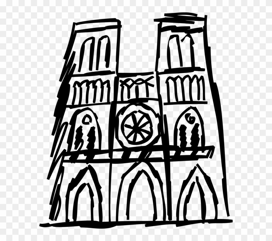 Vector Illustration Of Notre-dame Medieval Catholic - Notre Dame Line Drawing Clipart