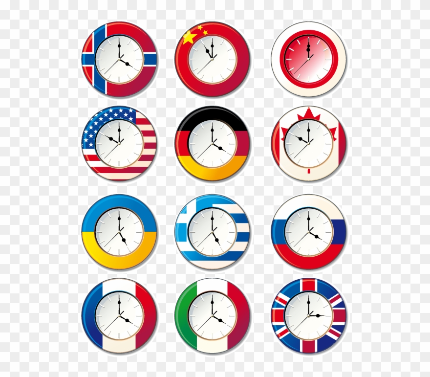 Time Change - Clocks Of Different Countries Clipart