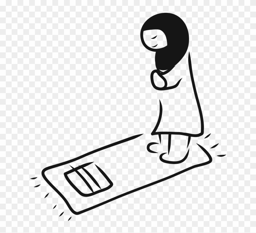 Muslim Praying Cartoon Black And White Clipart