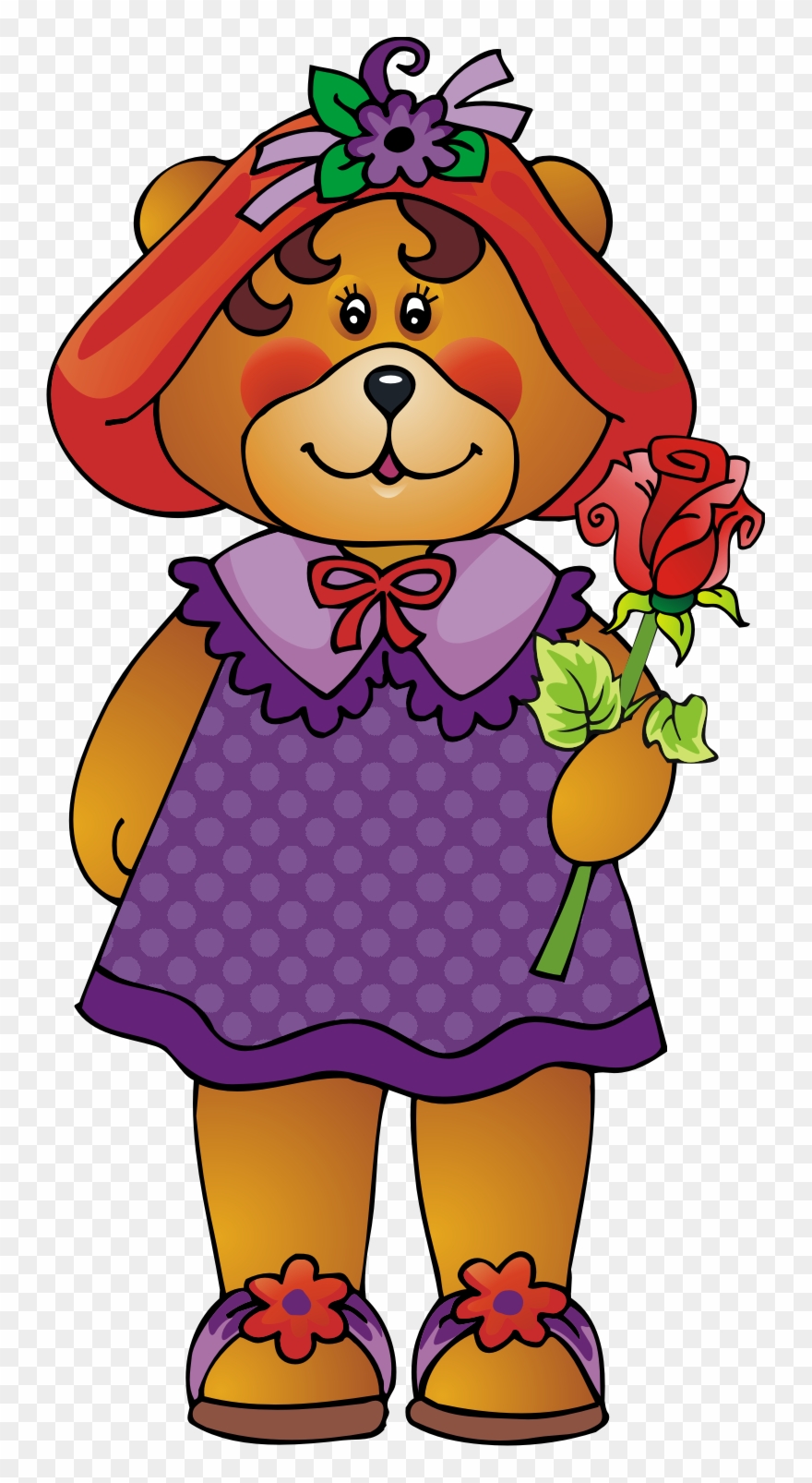 Red Hat Bear Clipart Printsofjoy Bear Clipart, Purple - Cartoon - Png Download