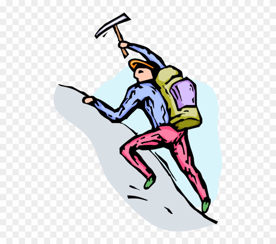 Vector Illustration Of Mountain Climber Climbs Rock - Climbing Clipart