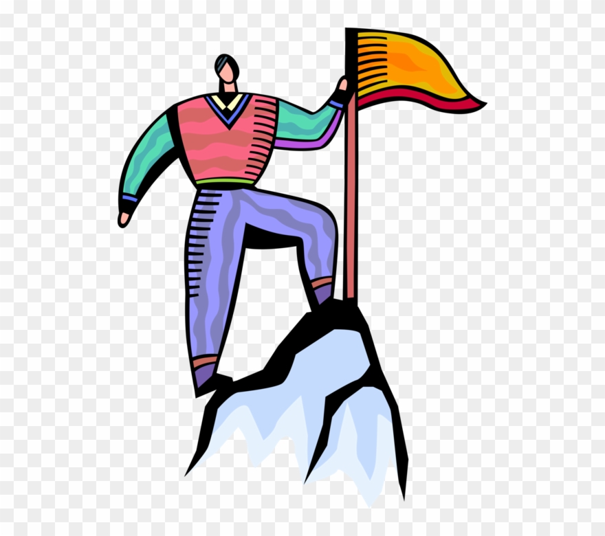 Mountaineer Climber Plants Flag - Accomplishment Illustration Clipart