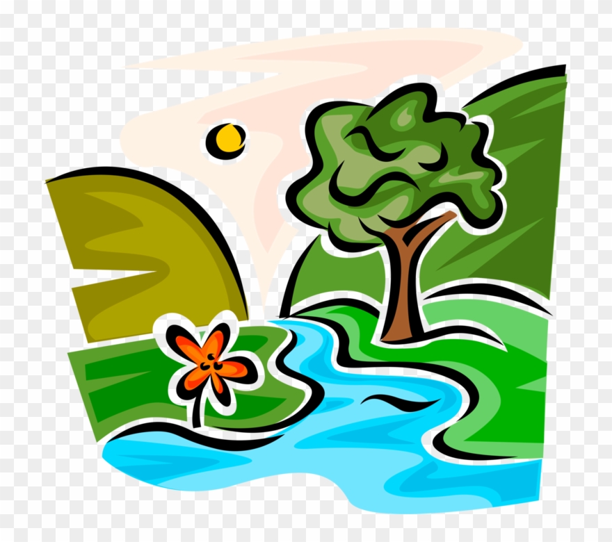 Mountain Stream With Trees Picture Freeuse Download - Creek Clipart - Png Download
