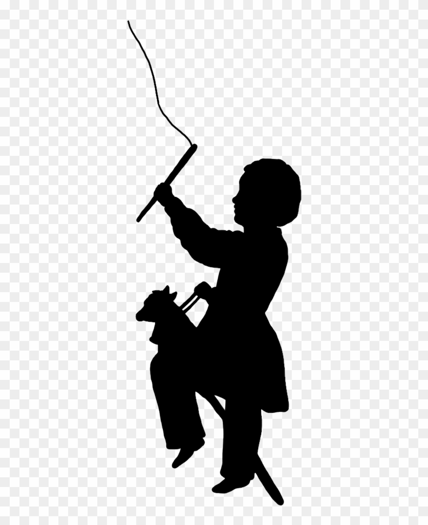 Boy Playing With His Hobbyhorse And Whip - Silhouette Clipart