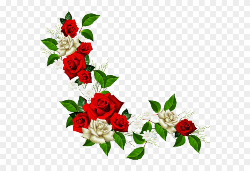 Red And White Flowers, Blue Roses, Red Flowers, Victorian - Roses Clip Art Border - Png Download