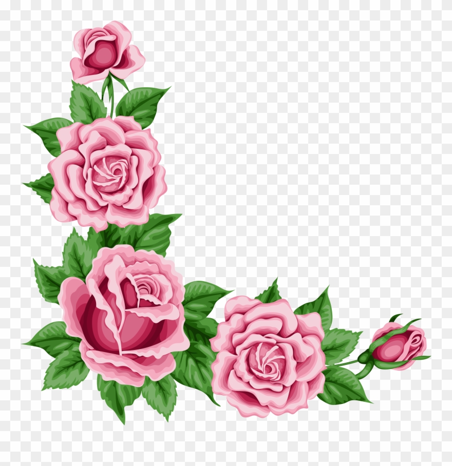 Pink Rose Clipart Flower Corner - Rose Corner Border Png Transparent Png