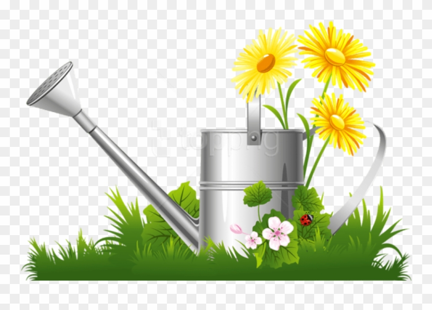 Free Png Spring Decoration With Water Can Grass And - Spring Flowers Watering Can Clipart