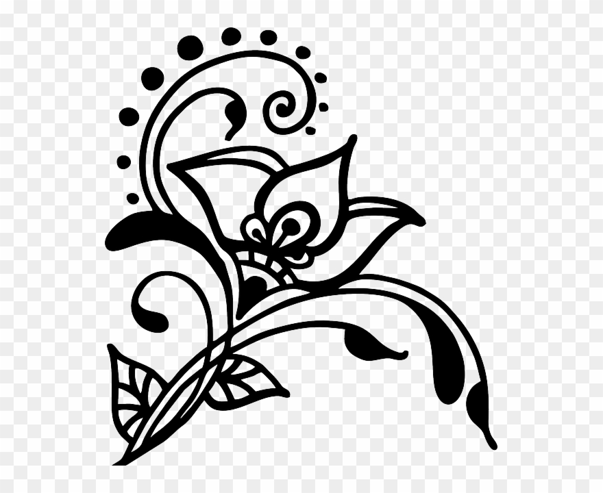 Henna Flower Silhouette, Silhouette Art, Black And - Vines Silhouette Transparent Background Clipart
