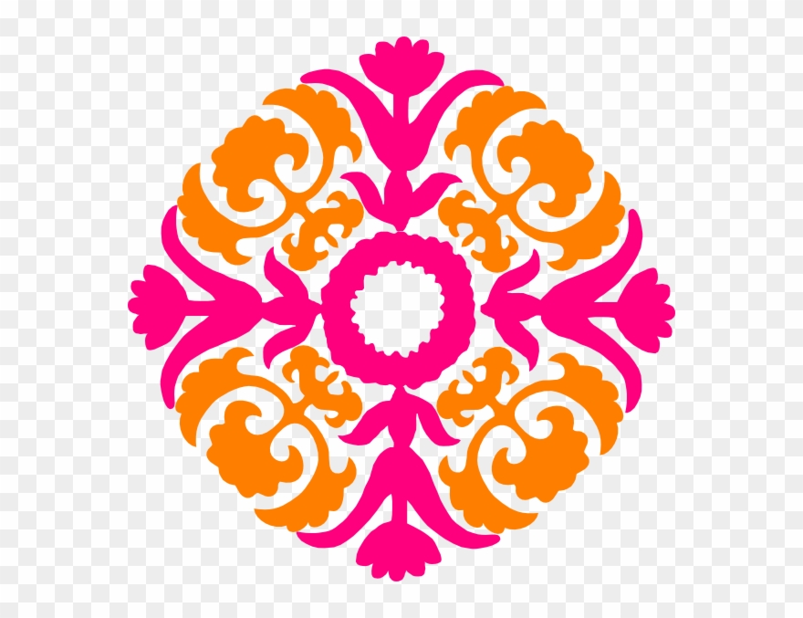 Damask Pink Orange Clip - Desain Floral Islam Png Transparent Png