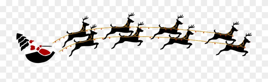 Free Santa With Eight Reindeer - Reindeer And Santa Png Clipart