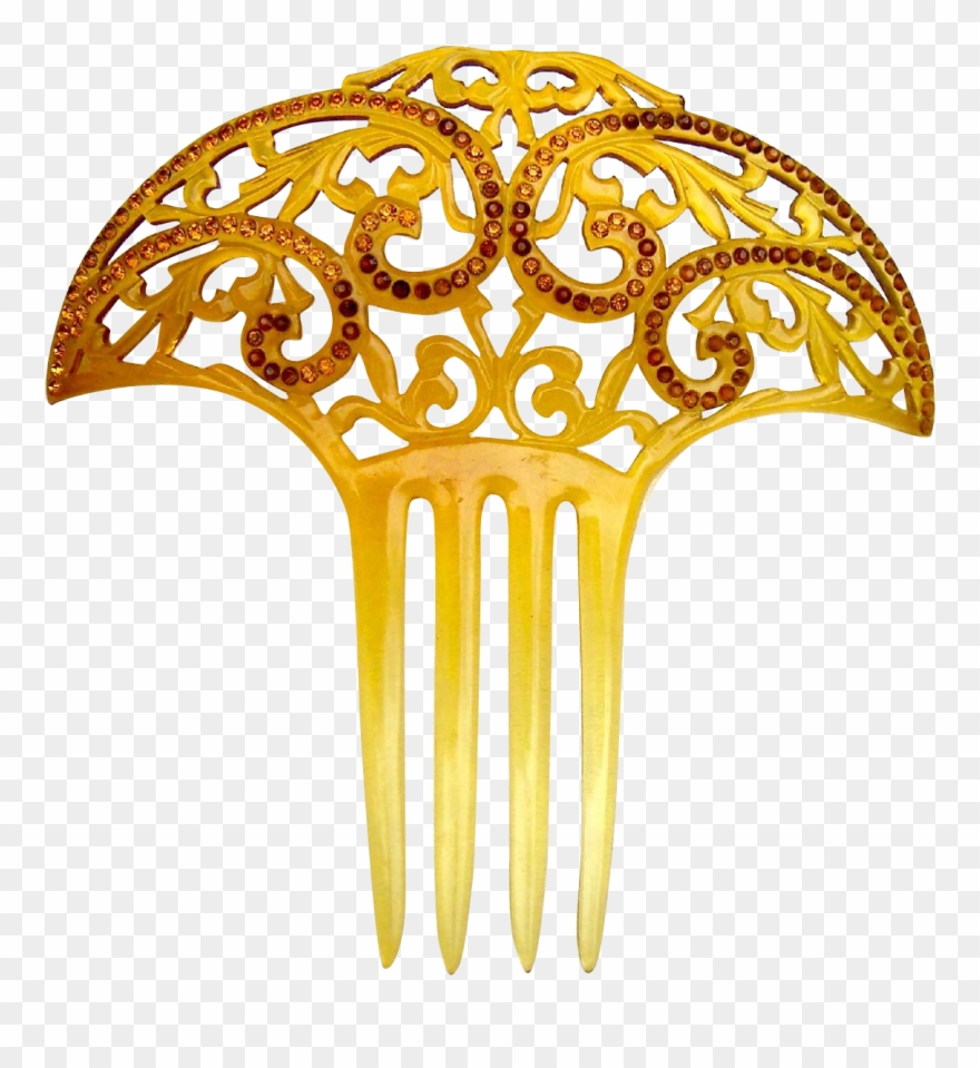 Art Deco Hair Comb Amber Celluloid Spanish Style Hair - Illustration Clipart