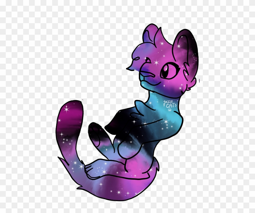 Galaxycat Galaxy Cat Kitty Sparkles Pink Black Kawaii - Cartoon Clipart
