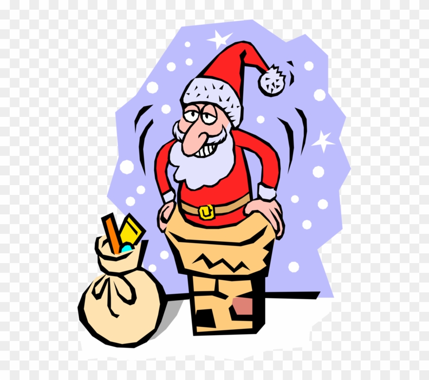Claus Slides Down - Santa Going Down The Chimney Clipart