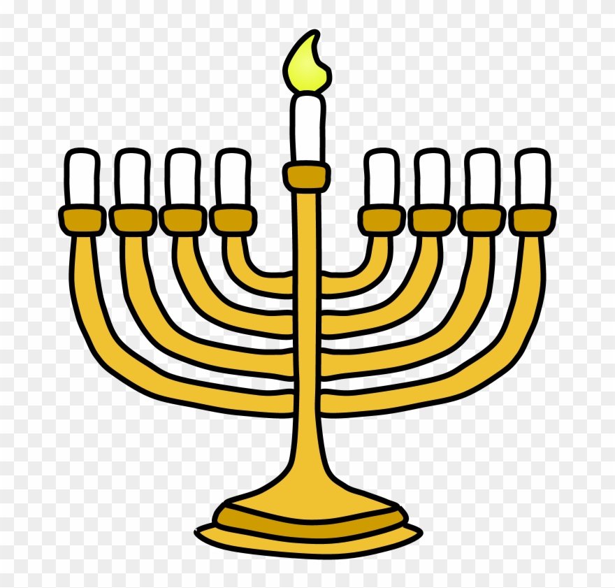 Menorah, Hanukkah, Yellow, Gold, Shamash Candle Lit, - Menorah Clipart