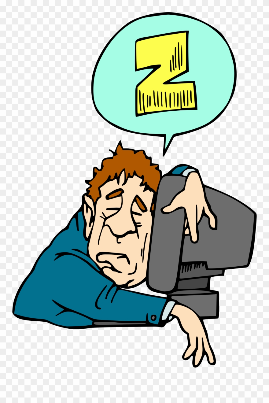 Computer Clipart Character - Sleeping At Computer Cartoon - Png Download