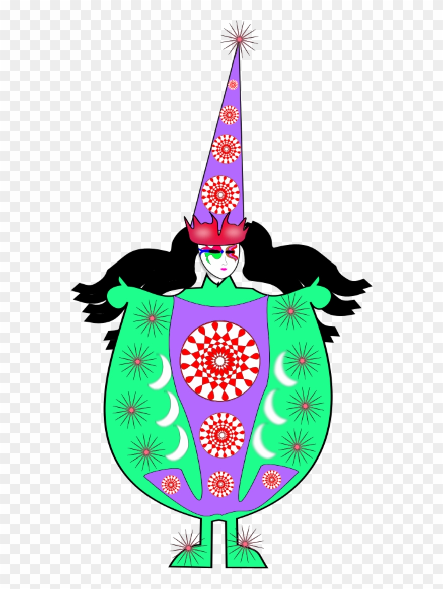 Clown Wearing Large Dress And Long Hat - Clip Art - Png Download