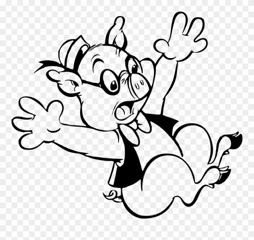 Domestic Pig Drawing Black And White Coloring Book - Caida Cerdo Clipart