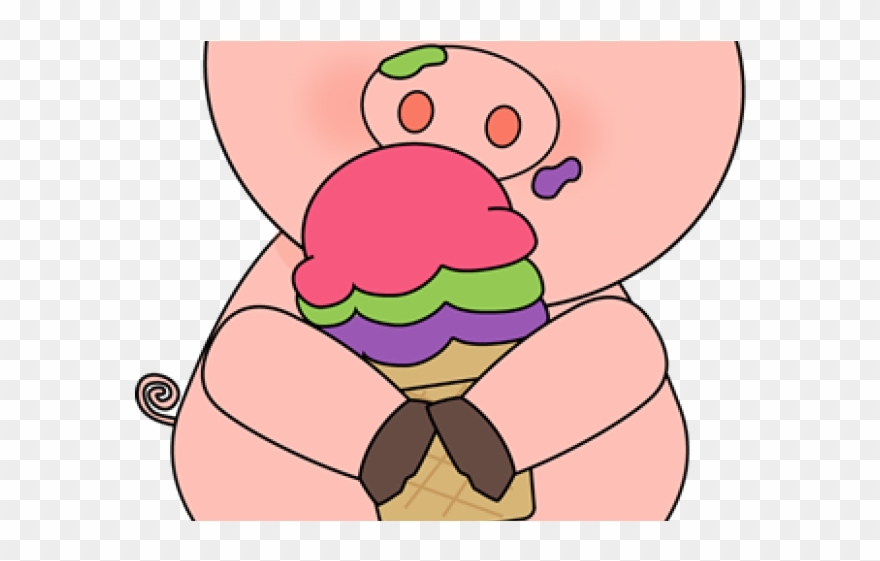 Pig Clipart Summer - Cartoon Pig Eating Ice Cream - Png Download