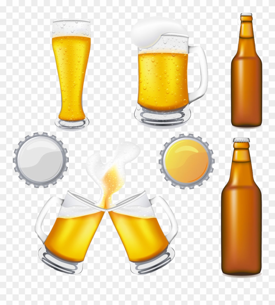 Glassware Oktoberfest Clip Art Cartoon Image - Beer Bottle And Glass Clipart - Png Download
