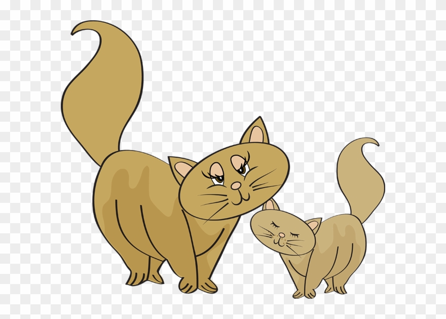 Baby Animal Clipart Baby Cat - Cartoon Cat Mom And Baby - Png Download