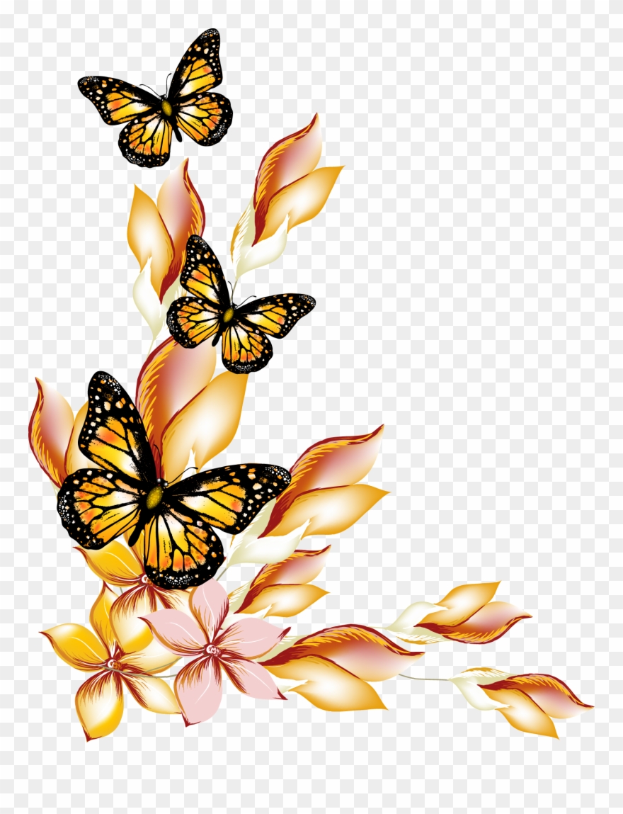 Flower Flowers And Butterflies - Border Design Flower And Butterfly Clipart