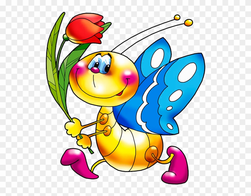 Cartoon Filii Clipart - Butterfly With Tulips Sticker - Png Download