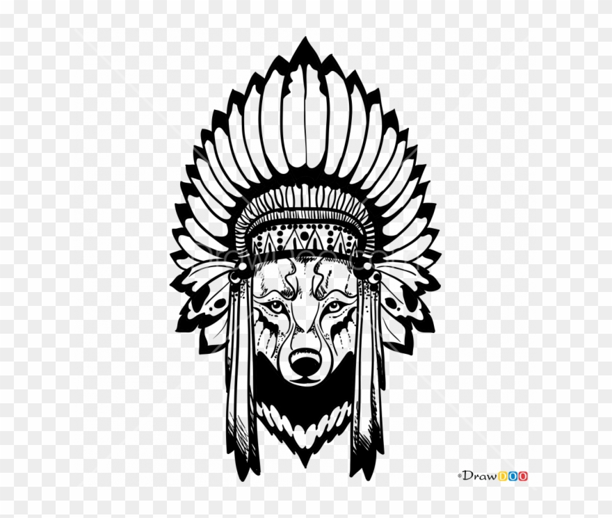 Wolf In Headdress Drawing Clipart
