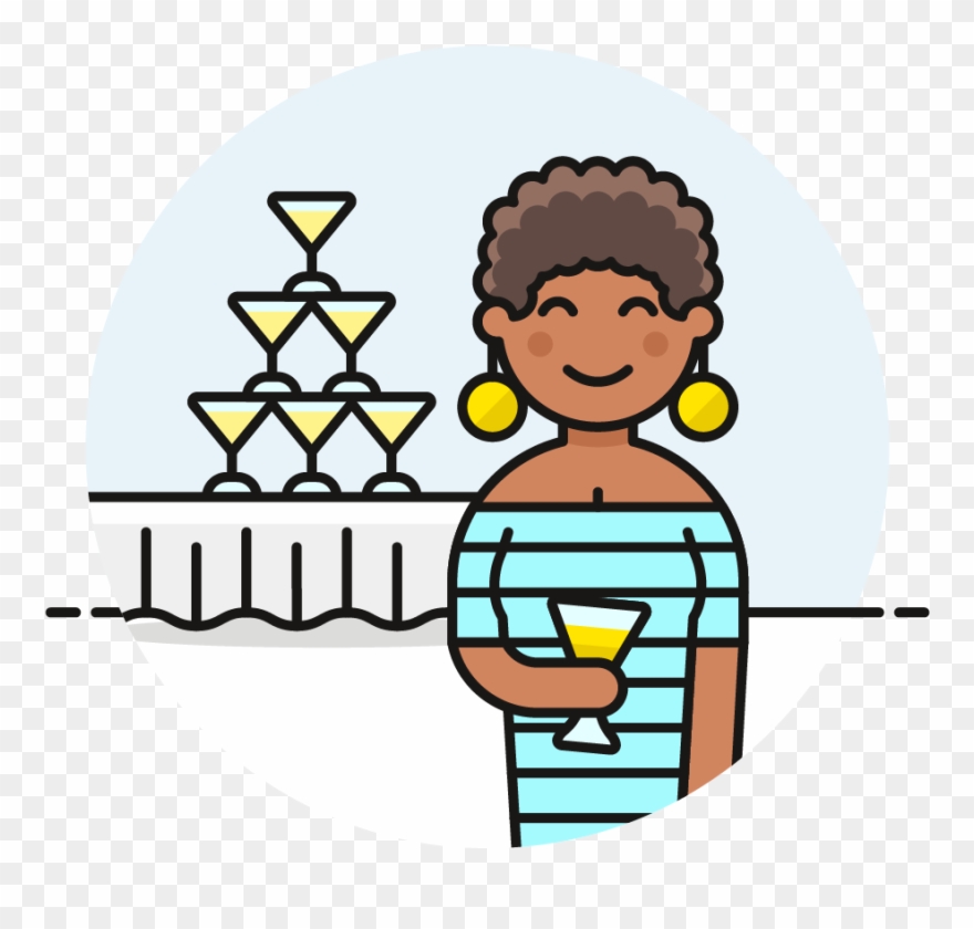 100 Champagne Tower Party Female African American - Cartoon Clipart