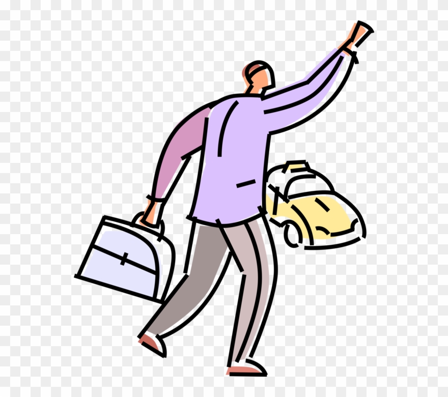 Vector Illustration Of Businessman Commuter Hails Taxicab - Clip Art Hail A Taxi - Png Download