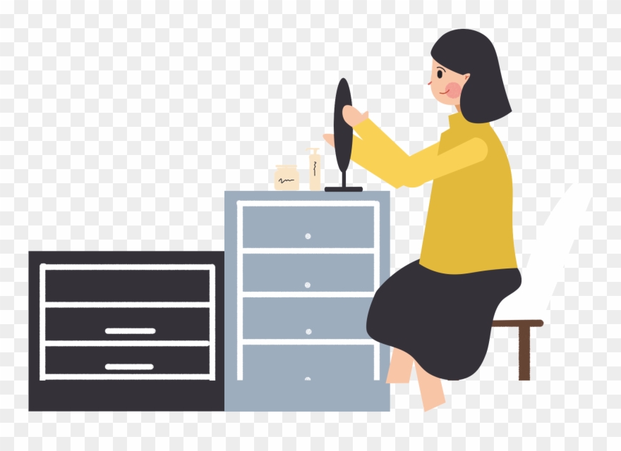 Cartoon Flat Looking Mirror Girl Png And Psd - Cartoon Clipart