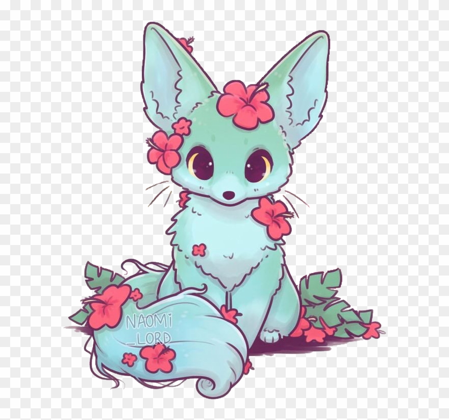 #naomilord #fox #fennecfox #green #floral #flowers - Naomi Lord Art Animal Clipart
