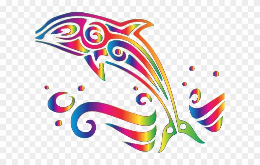 Dolphines Clipart Colorful - Dolphin Tribal - Png Download