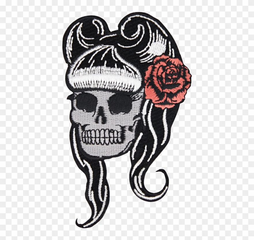 Skull With Hair - Black Clipart