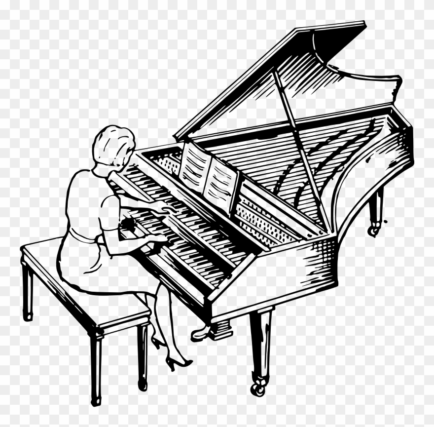 Playing A Harpsichord Medium - Harpsichord Black And White Clipart