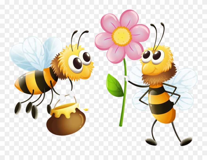 Bee Clipart, Bees And Wasps, Bee Farm, Buzz Bee, Bee - Cartoon Flowers And Bees - Png Download