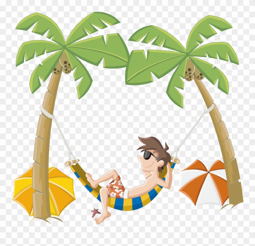 Cartoon Beach Clip Art - Vaca Animada Acostada En Una Hamaca - Png Download