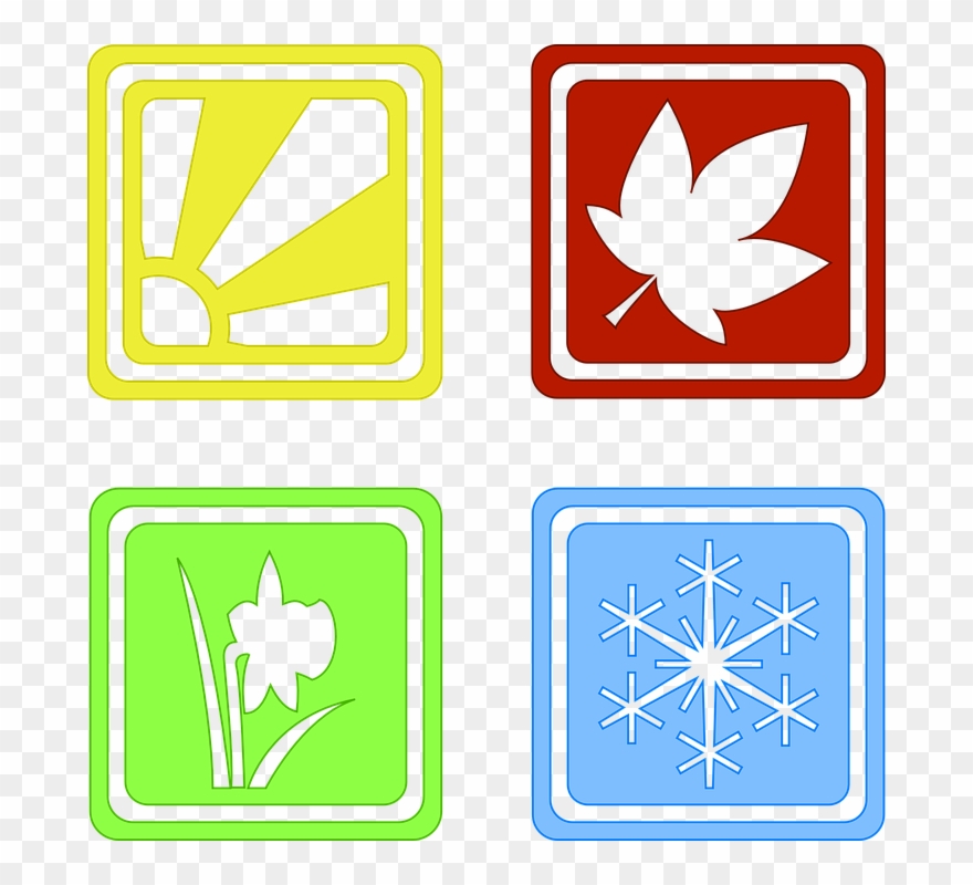 Seasons Four Symbols - Spring Summer Autumn Winter Icons Clipart