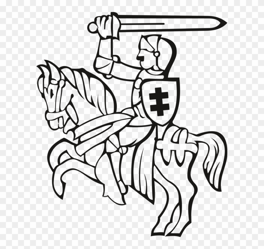 Knight Coloring Book Equestrian Warrior Cartoon - Line Art Clipart