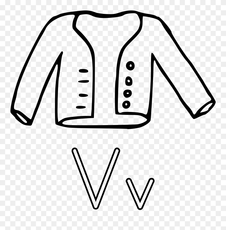V Is For Vest Gilets Drawing Coloring Book - Front Button Jacket Giver Clipart