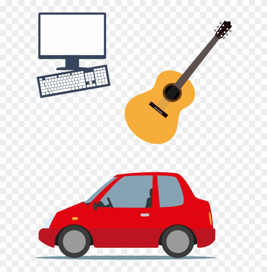 Computer, Guitar, Red Car - Car Clipart