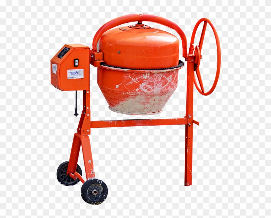Mixer, Concrete Mixer, Orange, Construction, Isolated - Lid Clipart