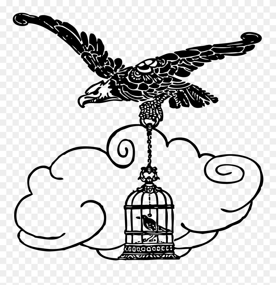 Flying Eagle Clipart - Butterflies In A Birdcage Art Print - Vintage Art Print - Png Download