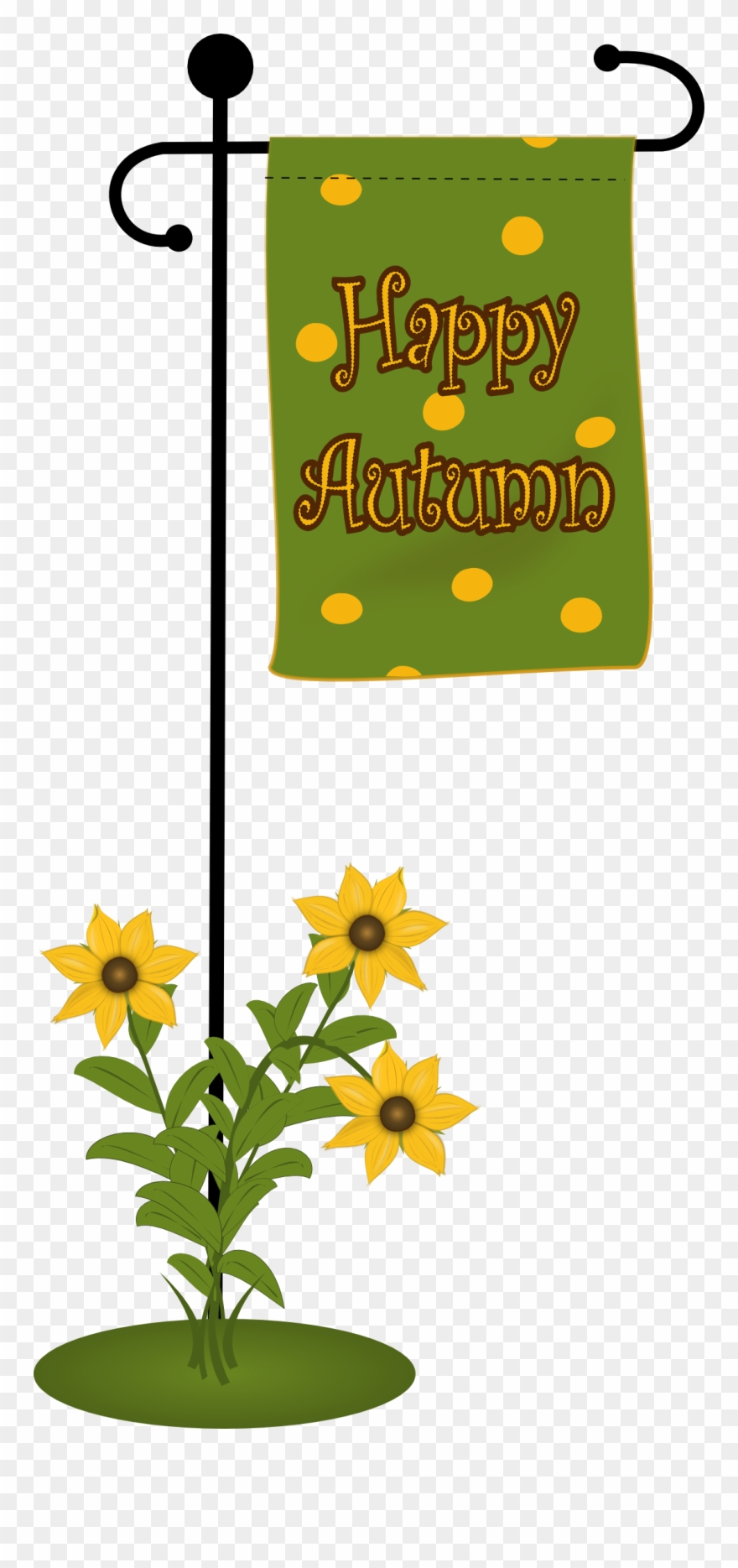 Happy Autumn Flag With Fowers - Autumn Clipart