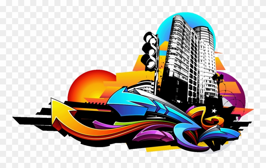 Sticker Graffiti Urbain Ville Au Coucher Du Soleil - Graphic Design Clipart